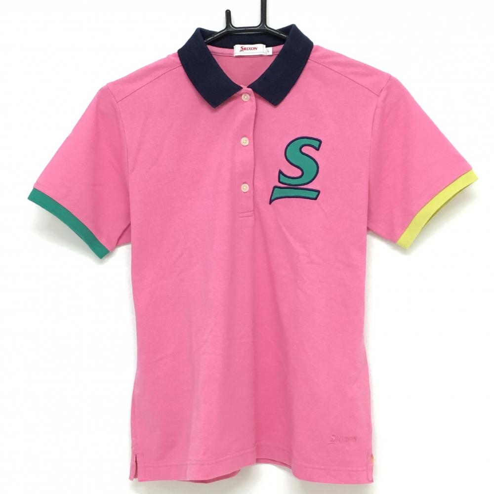 スリクソン 半袖ポロシャツ ピンク×ネイビー  レディース L ゴルフウェア SRIXON 画像