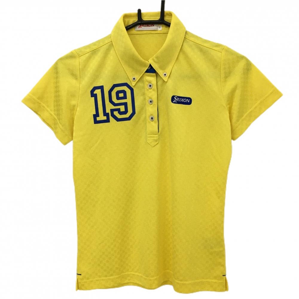 【超美品】スリクソン 半袖ポロシャツ イエロー ブロックチェック織生地 ボタンダウン レディース S ゴルフウェア SRIXON