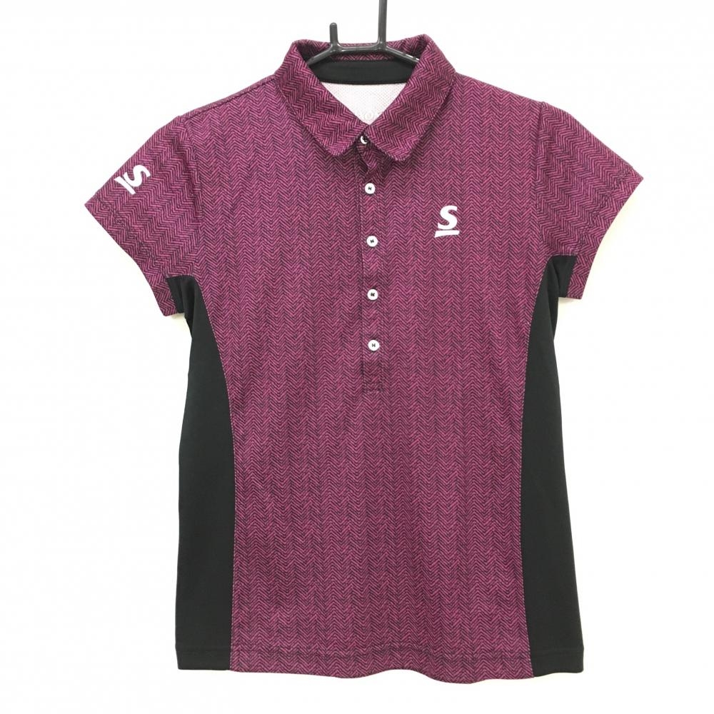 【超美品】スリクソン 半袖ポロシャツ ピンク×黒 ヘリンボーン柄 ロゴプリント レディース L ゴルフウェア SRIXON