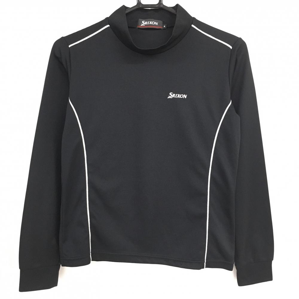 【美品】スリクソン 長袖ハイネックシャツ 黒×白 ロゴ刺しゅう レディース M ゴルフウェア SRIXON