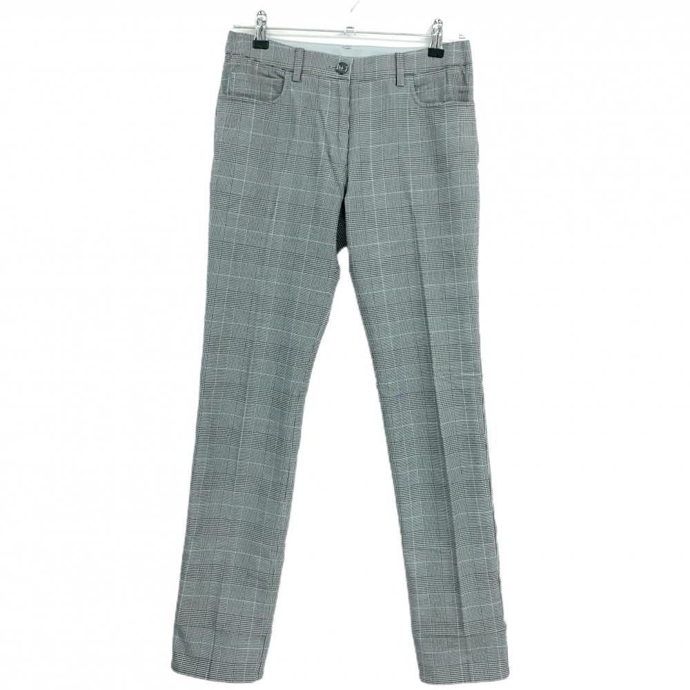 【美品】スリクソンバイデサント パンツ 白×黒×ライトブルー グレンチェック ストレッチ レディース S ゴルフウェア SRIXON