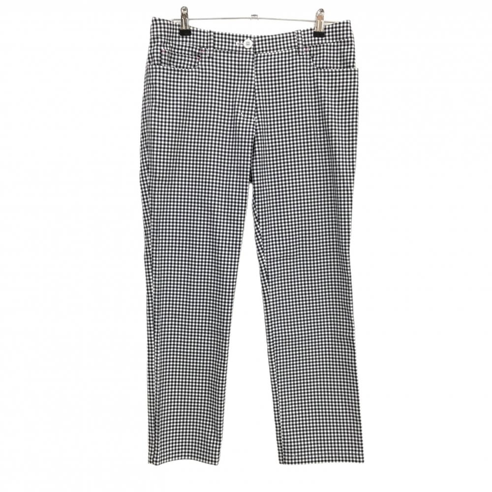 【超美品】スリクソンバイデサント パンツ 白×黒 チェック柄 ストレッチ  レディース LL ゴルフウェア SRIXON