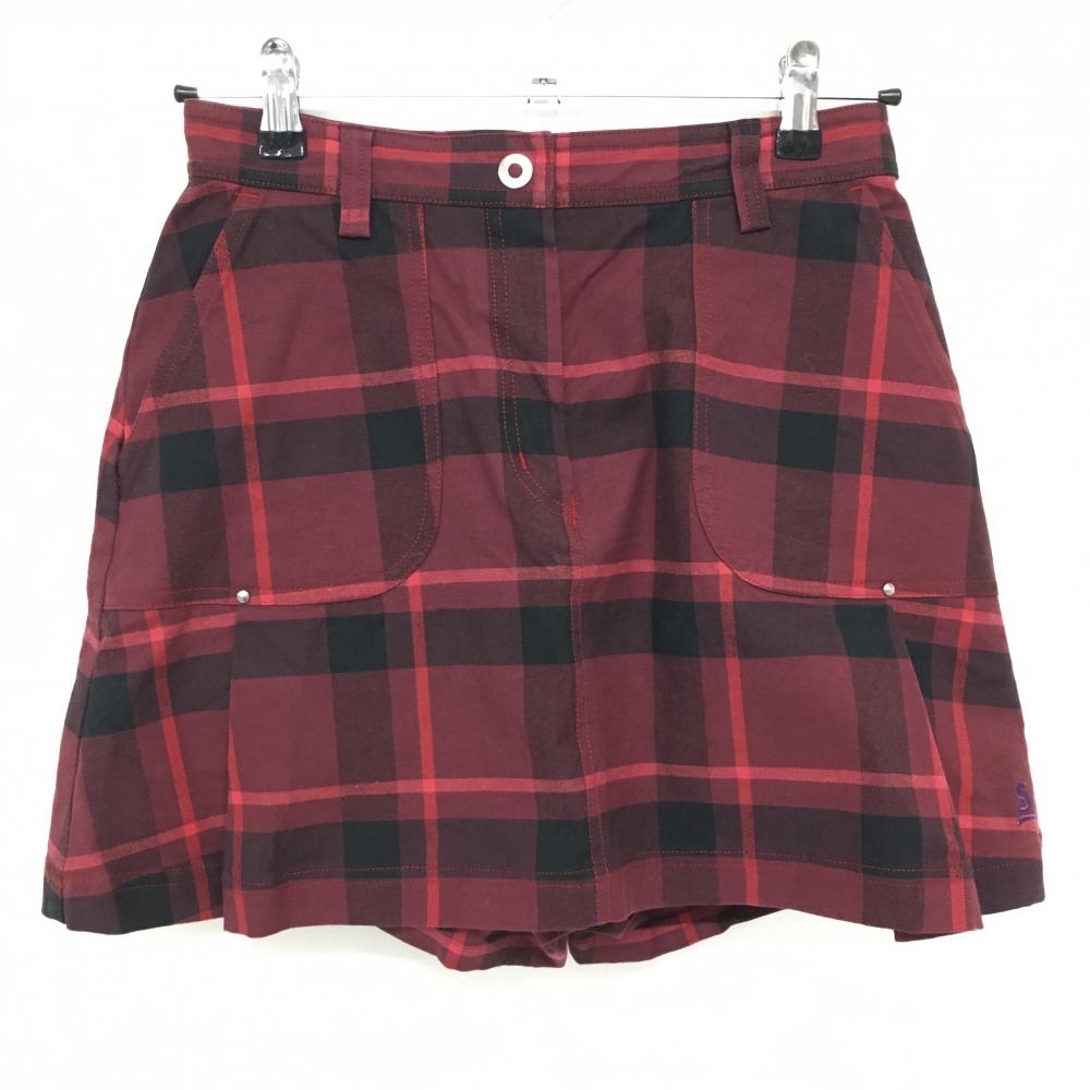 【美品】スリクソン スカート ボルドー×黒 チェック インナーパンツ付 レディース M ゴルフウェア SRIXON