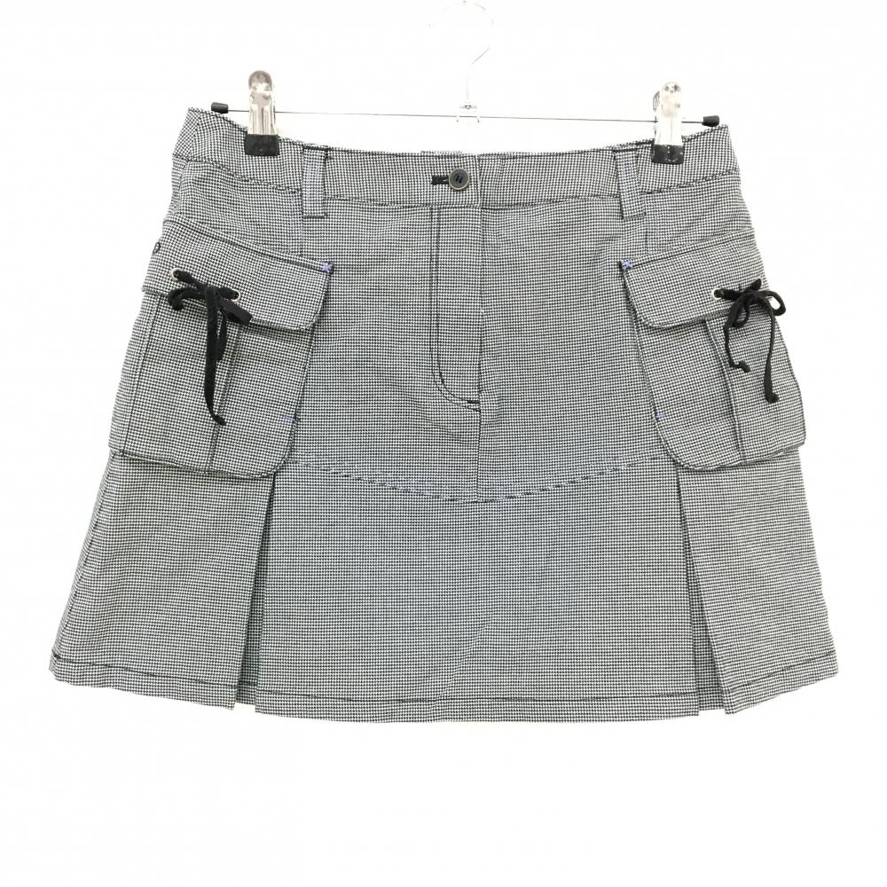 【超美品】ゼクシオ スカート 白×黒 チェック調 ベルベット調リボン インナーパンツ付き  レディース L ゴルフウェア XXIO