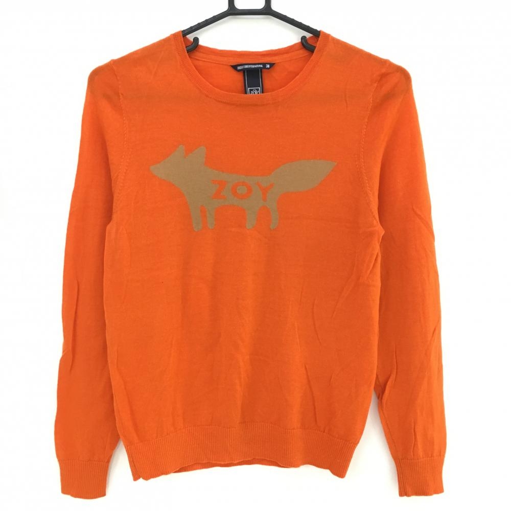 ゾーイ 長袖ニットセーター オレンジ×ベージュ 羊毛100％ 薄手  レディース 38 ゴルフウェア ZOY