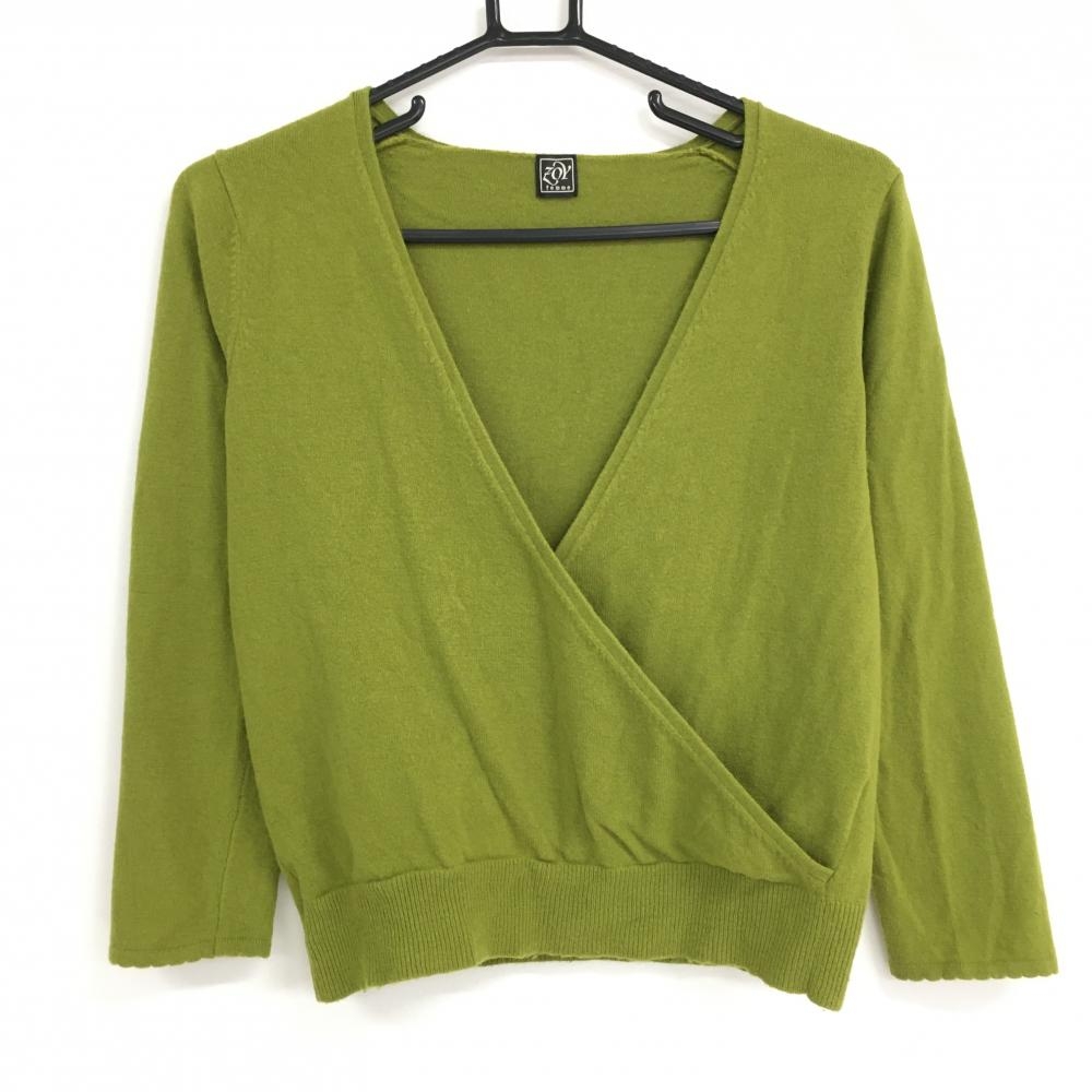 【美品】ゾーイ セーター ライトグリーン 無地 カーディガン風 ニット ラムウール混  レディース Ｍ ゴルフウェア ZOY