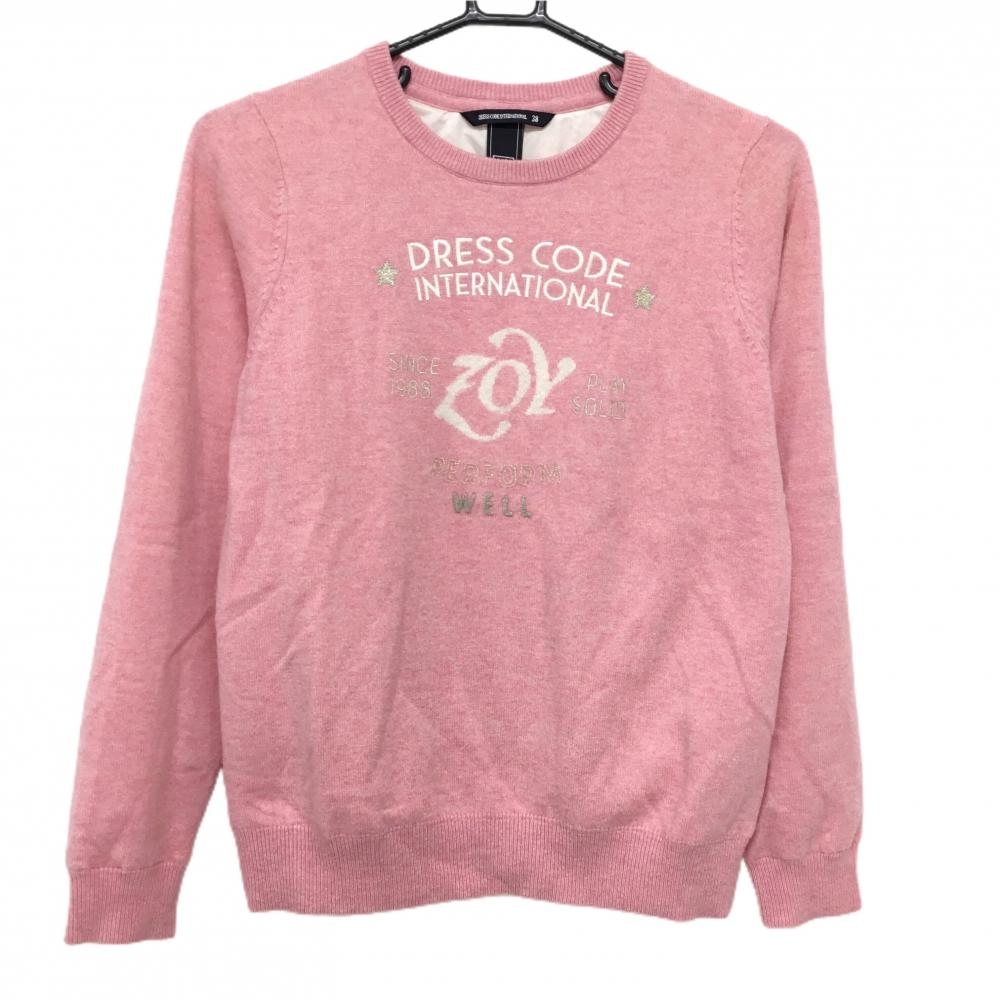 【超美品】ゾーイ セーター ピンク×白 裏地付 ウール・カシミヤ混 ニット レディース 38(M) ゴルフウェア ZOY