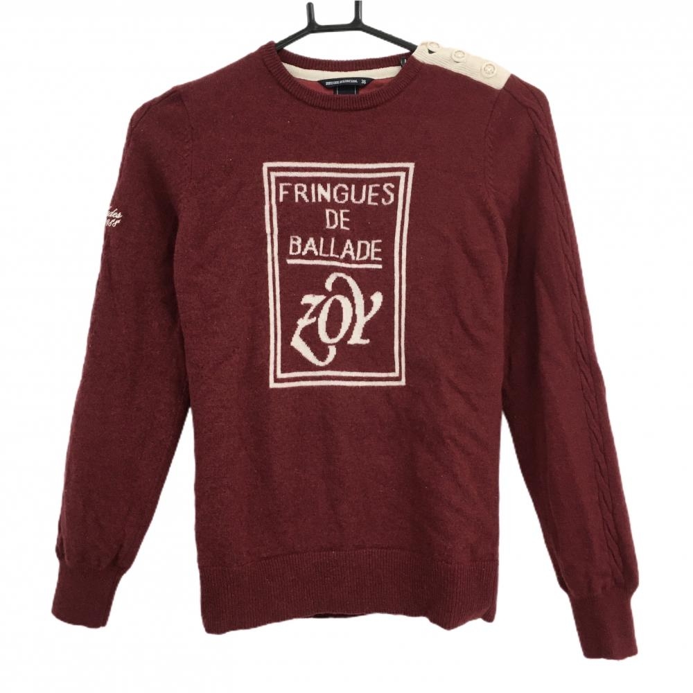 【美品】ゾーイ セーター レッド×白 フロントロゴ 肩ボタン 裏地付き ニット ウール混  レディース 36(S) ゴルフウェア ZOY