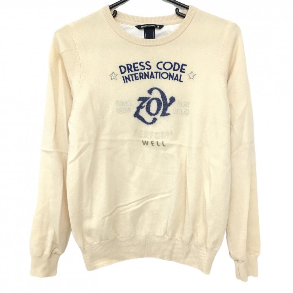 【超美品】ゾーイ セーター ライトベージュ系×ネイビー カシミヤ・羊毛混 ニット 裏地付 レディース 38(M) ゴルフウェア ZOY