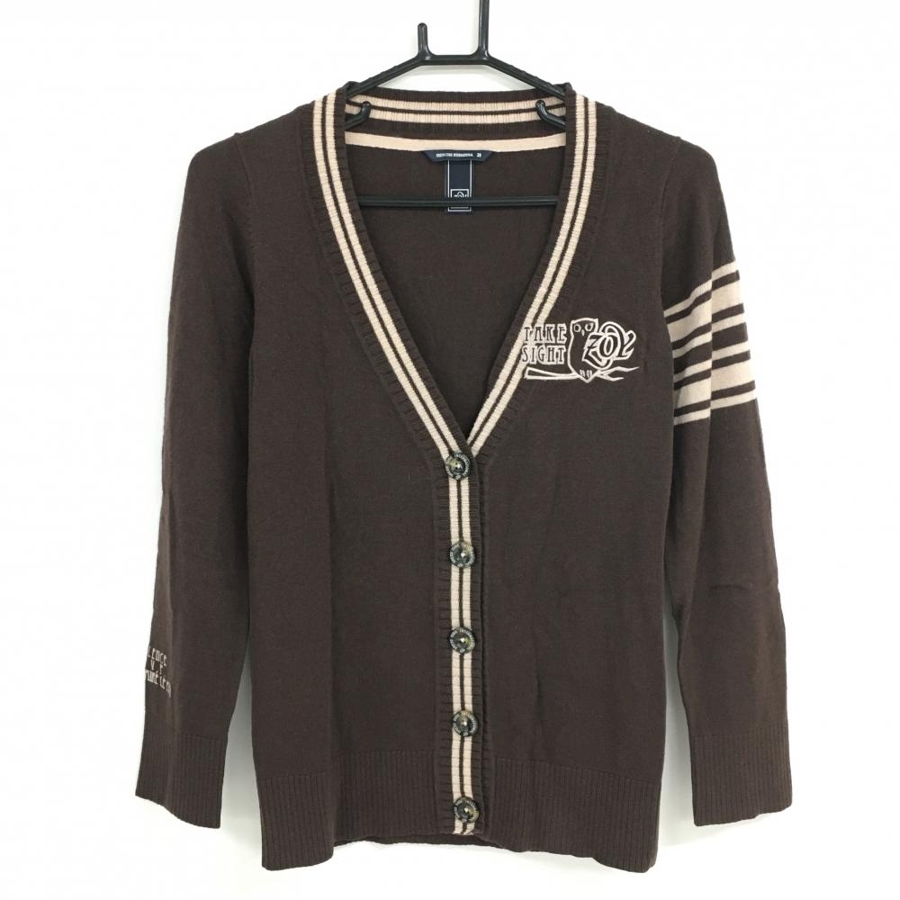【超美品】ゾーイ カーディガン ブラウン×ベージュ ニット ウール・カシミヤ混 レディース 38(M) ゴルフウェア ZOY