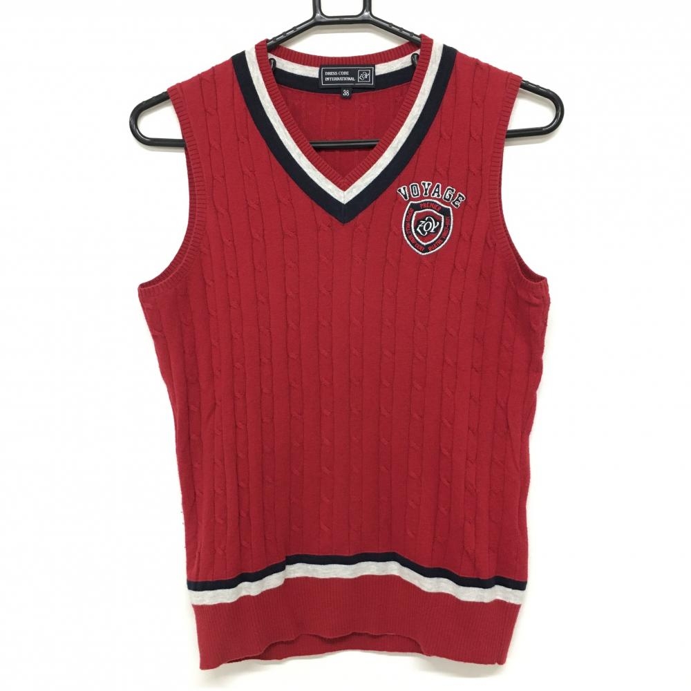 ゾーイ ニットベスト レッド×ネイビー Vネック 薄手 レディース 38(M) ゴルフウェア ZOY