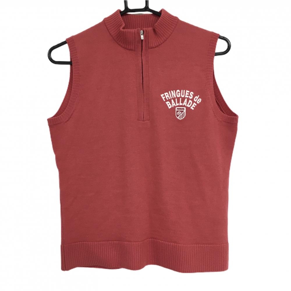 【超美品】ゾーイ ニットハイネックベスト ピンク系×白 ハーフジップ 胸ロゴ ウール100％ レディース L ゴルフウェア ZOY