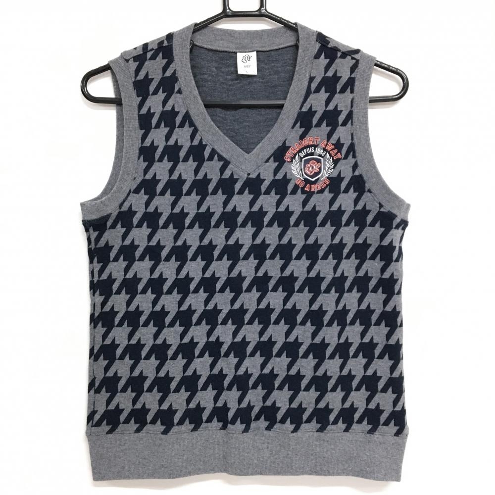 【美品】ゾーイ ニットベスト グレー×ネイビー 千鳥格子 Vネック レディース L ゴルフウェア ZOY