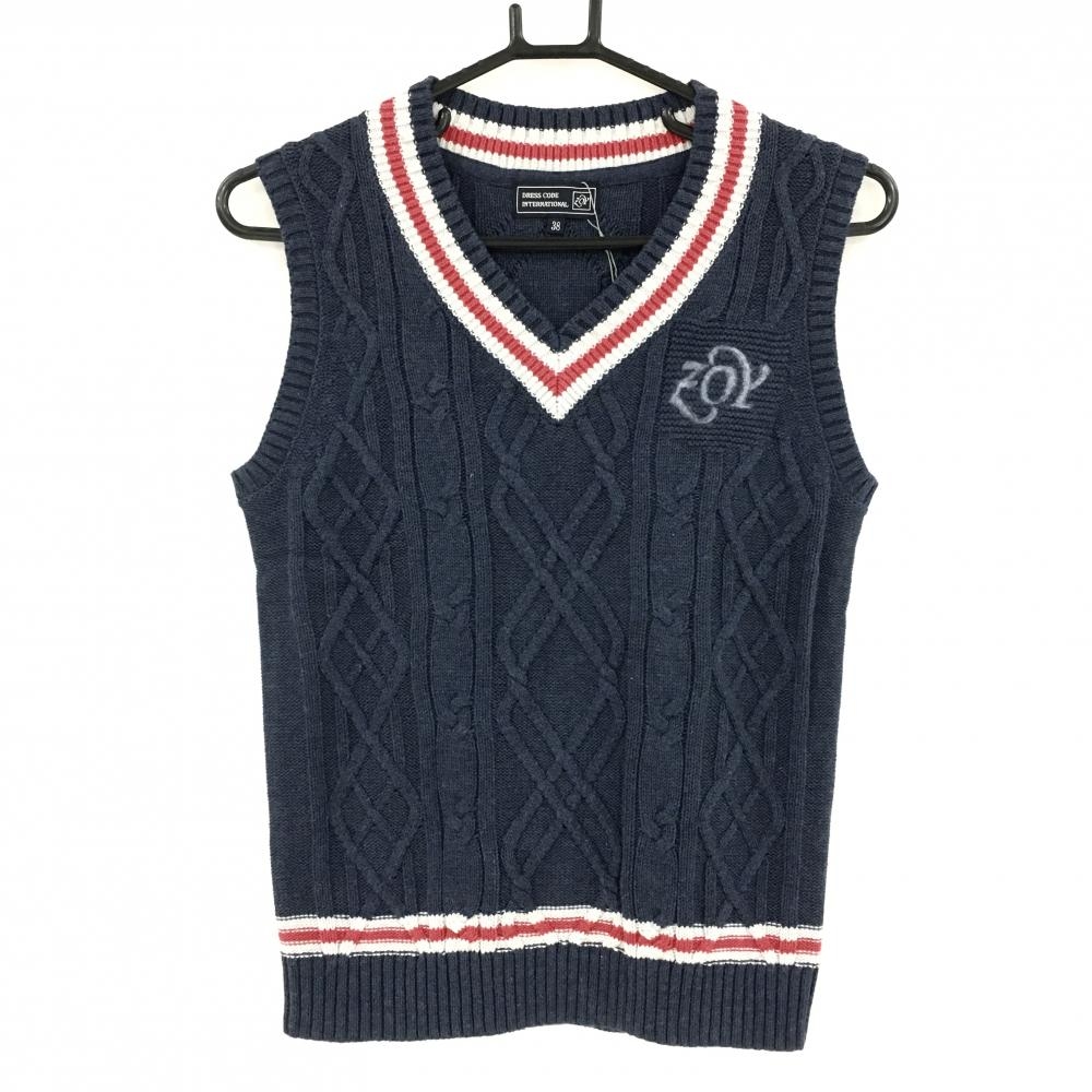 【新品】ゾーイ ニットベスト ネイビー×レッド Vネック コットン100％ レディース 38(M) ゴルフウェア ZOY