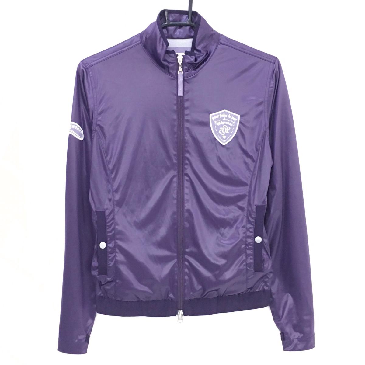 ゾーイ ジャケット パープル 光沢生地 ワッペン ダブルジップ 裏地付 レディース 38(M) ゴルフウェア ZOY