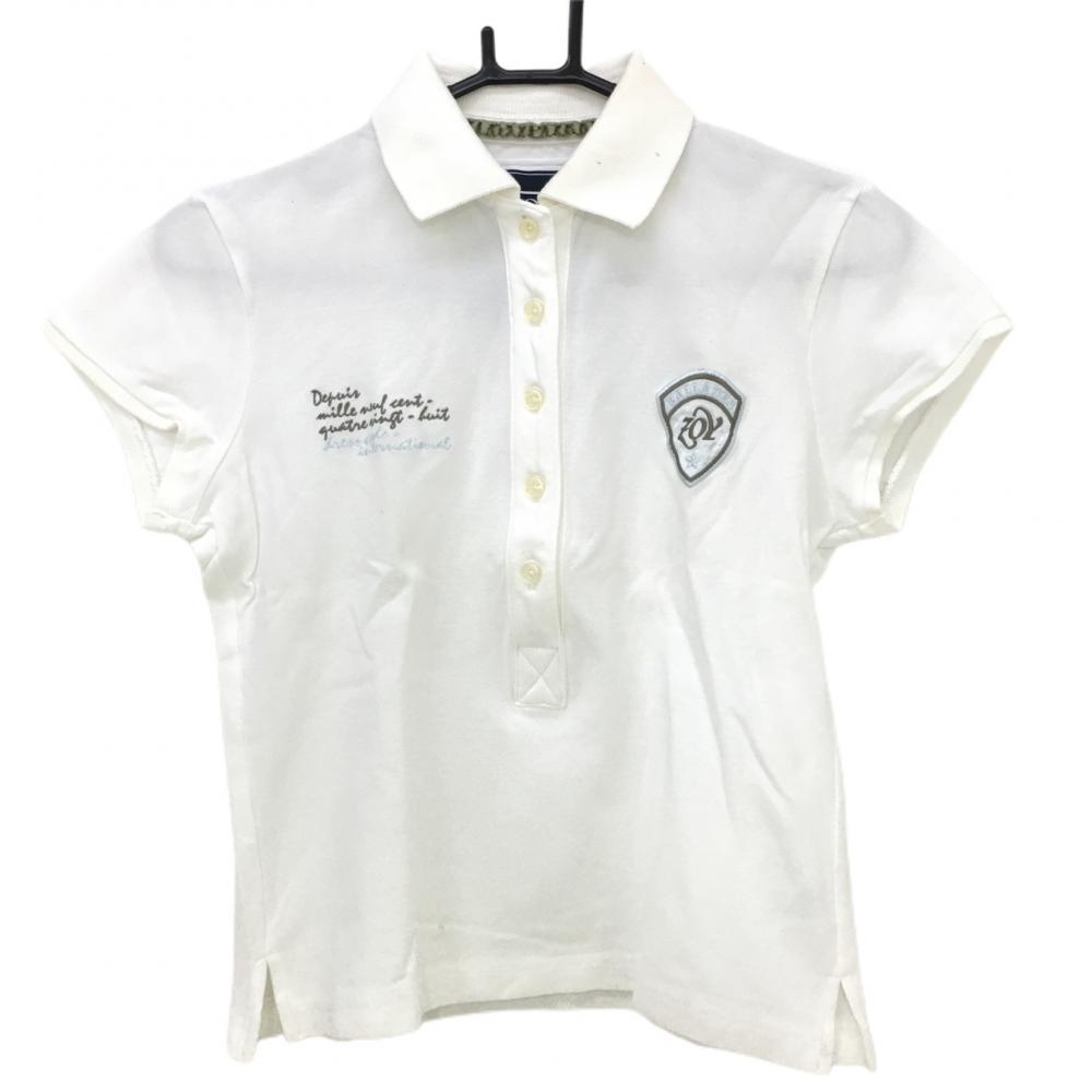 ゾーイ 半袖ポロシャツ 白×グレー ロゴ刺しゅう  レディース 40(L) ゴルフウェア ZOY 画像