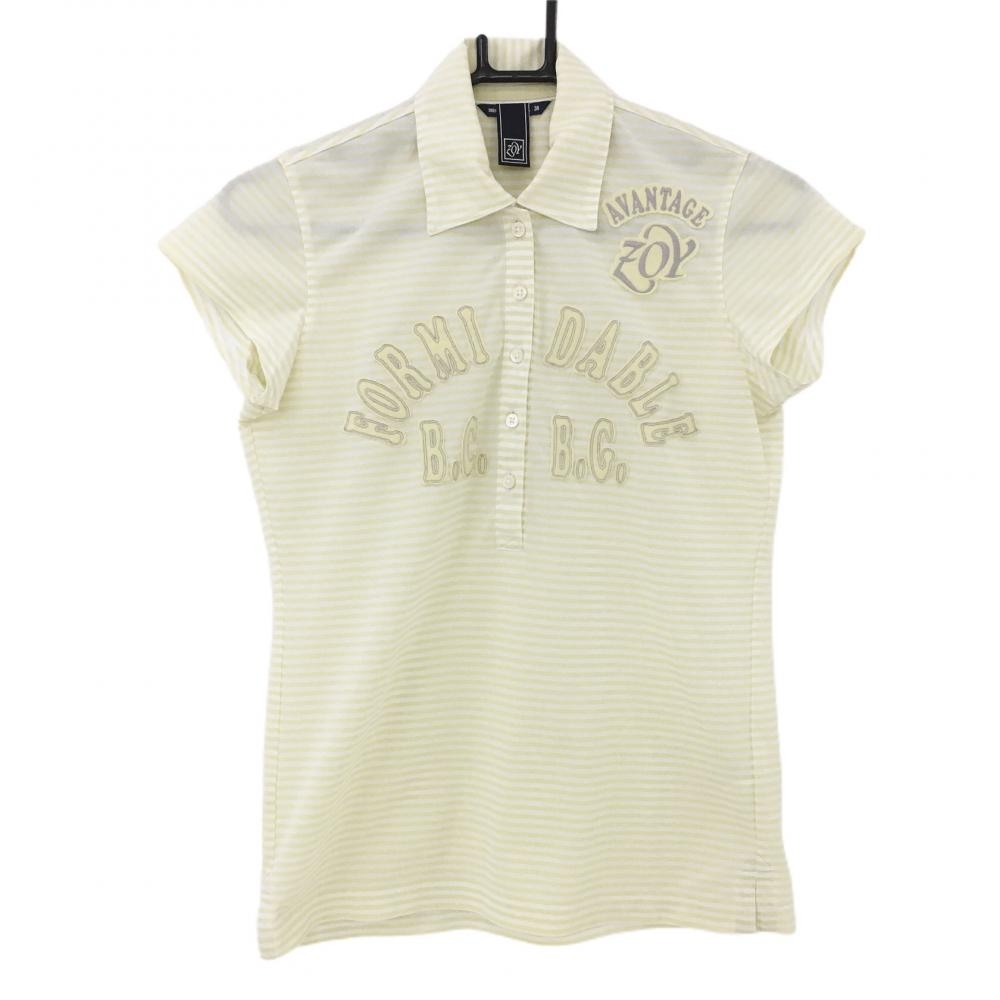 【美品】ゾーイ 半袖ポロシャツ イエロー×白 ロゴワッペン レディース 38(M) ゴルフウェア ZOY