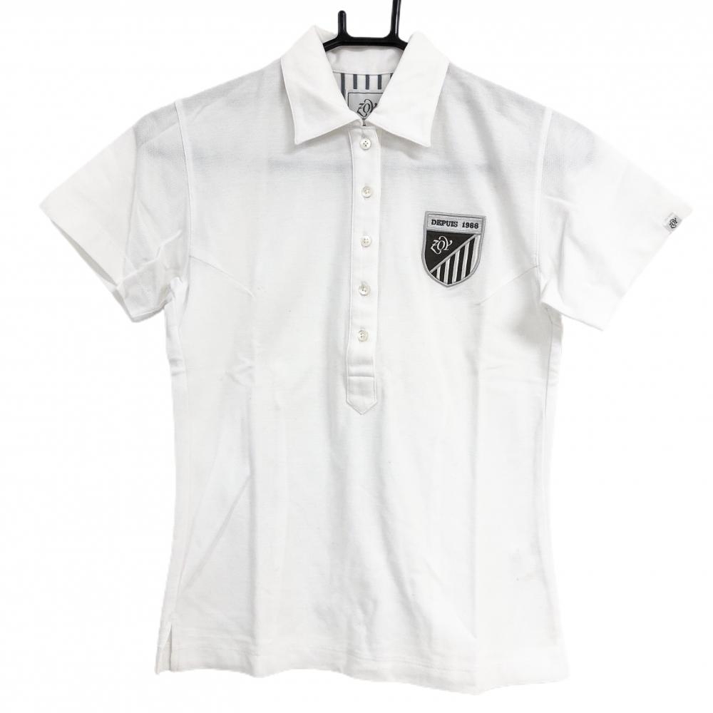 【超美品】ゾーイ 半袖ポロシャツ 白 胸元ロゴ刺しゅう シンプル コットン100％ レディース M ゴルフウェア ZOY