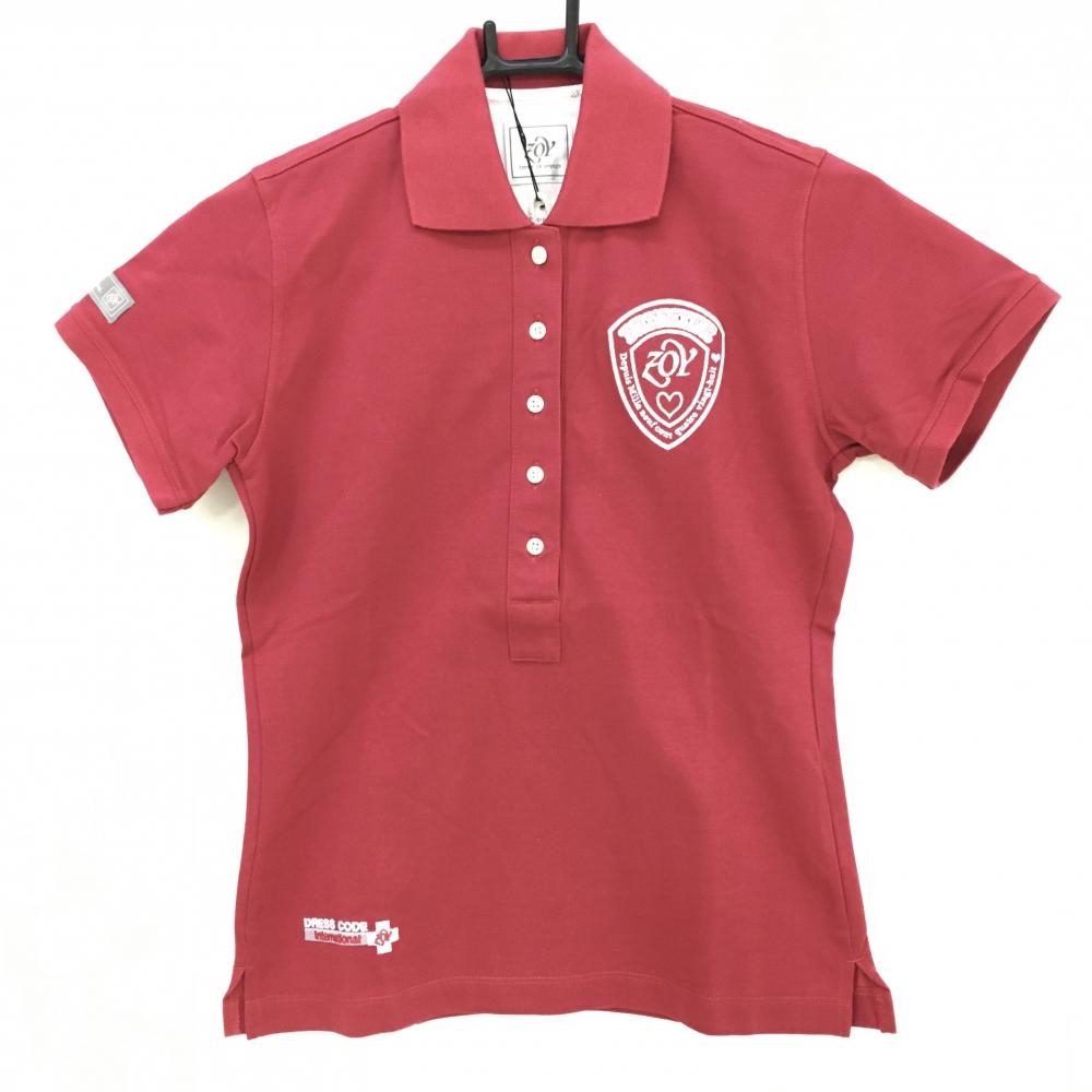 【新品】ゾーイ 半袖ポロシャツ レッド系 ロゴ刺しゅう レディース 38(M) ゴルフウェア ZOY
