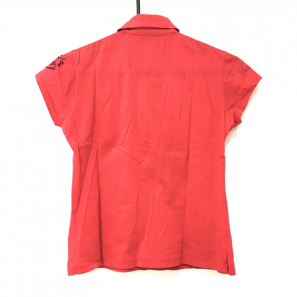 【美品】ゾーイ 半袖ポロシャツ レッド 前立てフリル 袖ロゴ刺しゅう レディース M ゴルフウェア ZOY