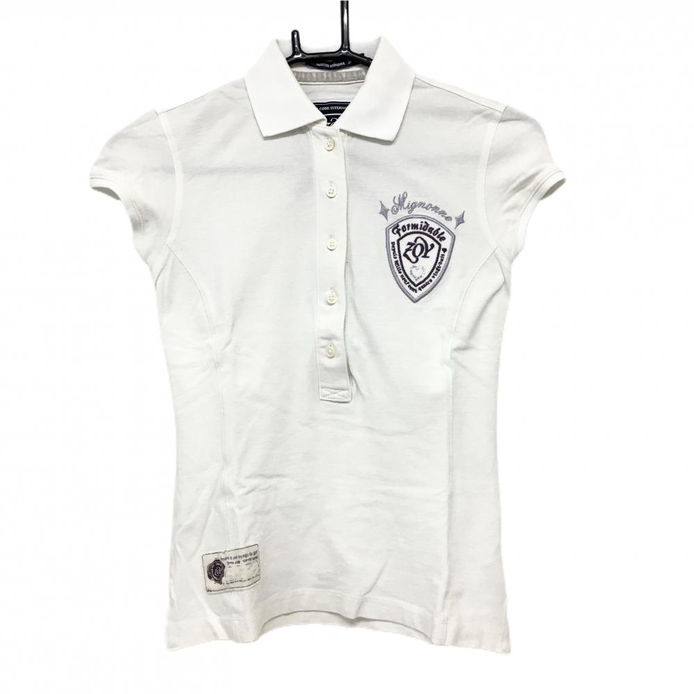 ゾーイ 半袖ポロシャツ 白×パープル ロゴ刺しゅう ラインストーン レディース 38(M) ゴルフウェア ZOY