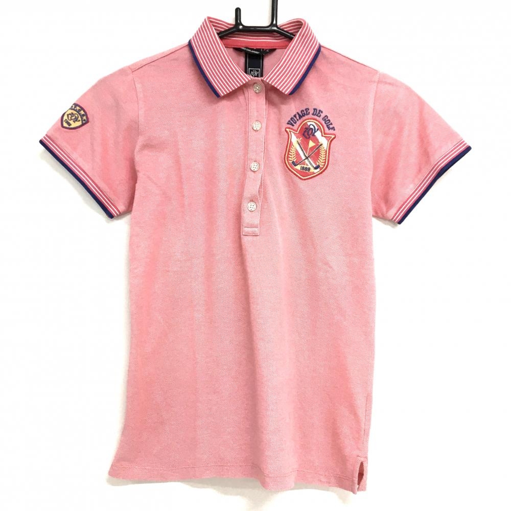 【美品】ゾーイ 半袖ポロシャツ レッド×白 襟ボーダー レディース 38(M) ゴルフウェア ZOY