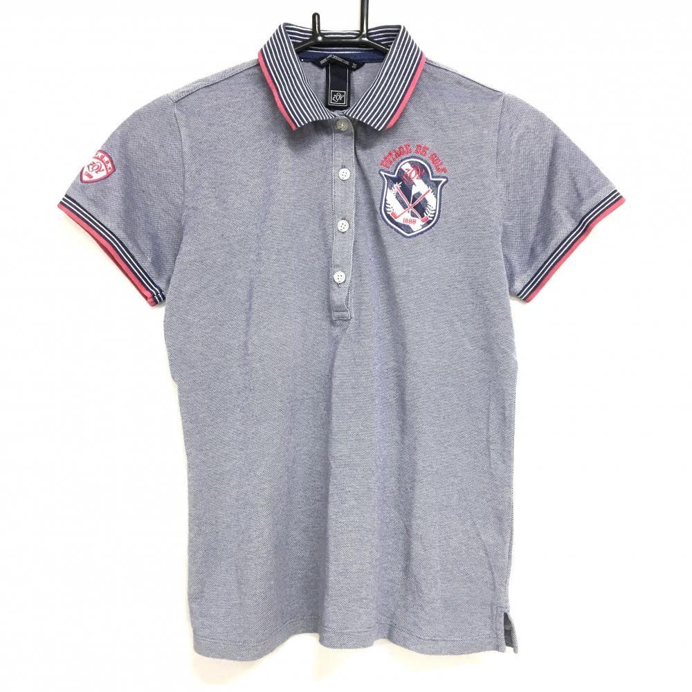 ゾーイ 半袖ポロシャツ ネイビー×白 襟ボーダー レディース 38(M) ゴルフウェア ZOY