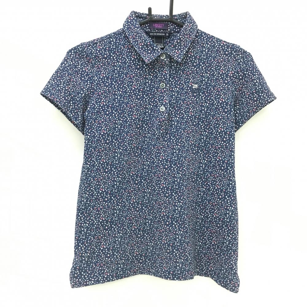 【美品】ゾーイ×LIBERTY 半袖ポロシャツ ネイビー×レッド×ブルー 総柄 レディース 38(M) ゴルフウェア ZOY