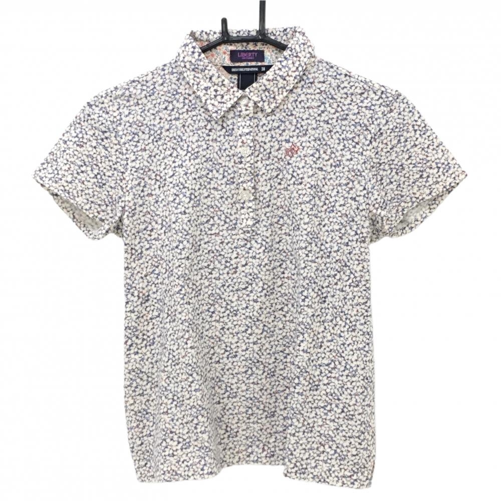 【美品】ゾーイ 半袖ポロシャツ 白×ブルー×ピンク系 総柄 LIBERTY レディース 38(M) ゴルフウェア ZOY