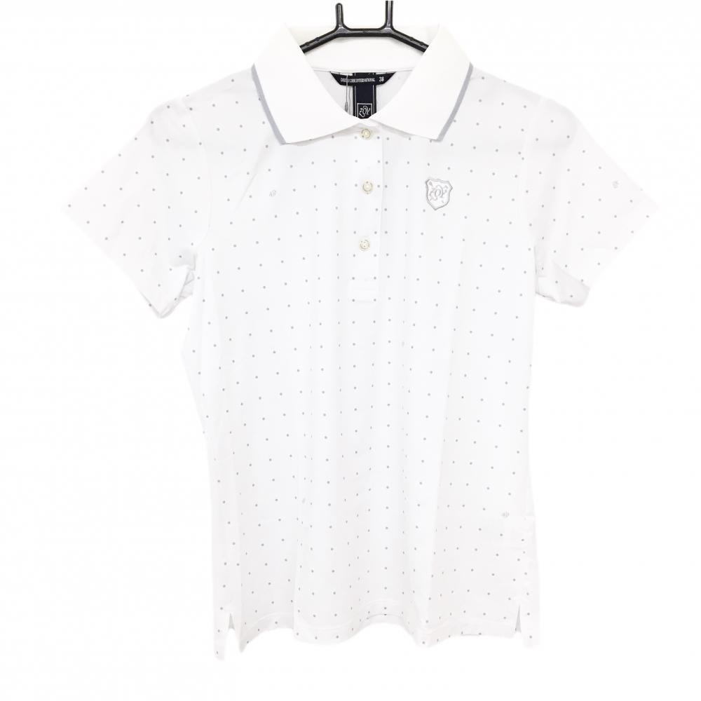 【新品】ゾーイ 半袖ポロシャツ 白×グレー ドット ロゴ刺しゅう レディース 38(M) ゴルフウェア ZOY