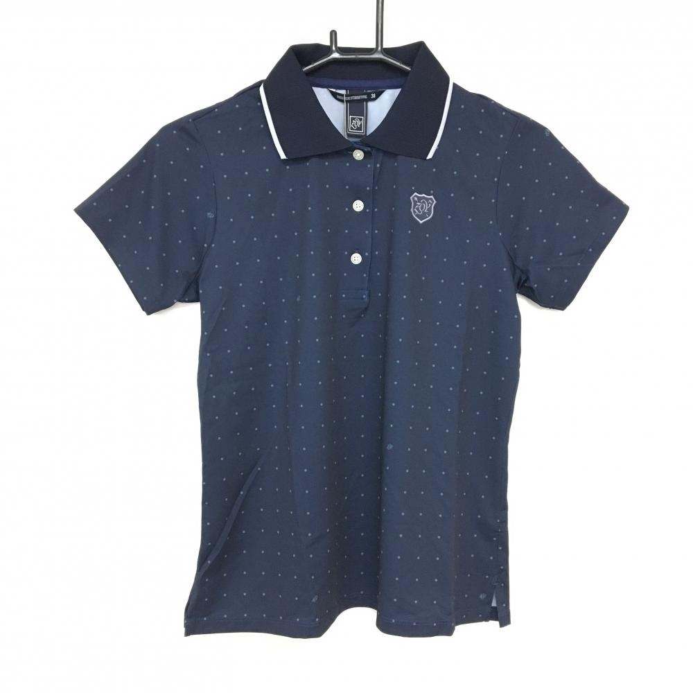 【新品】ゾーイ 半袖ポロシャツ ネイビー×グレー ドット ロゴ刺しゅう レディース 38(M) ゴルフウェア ZOY