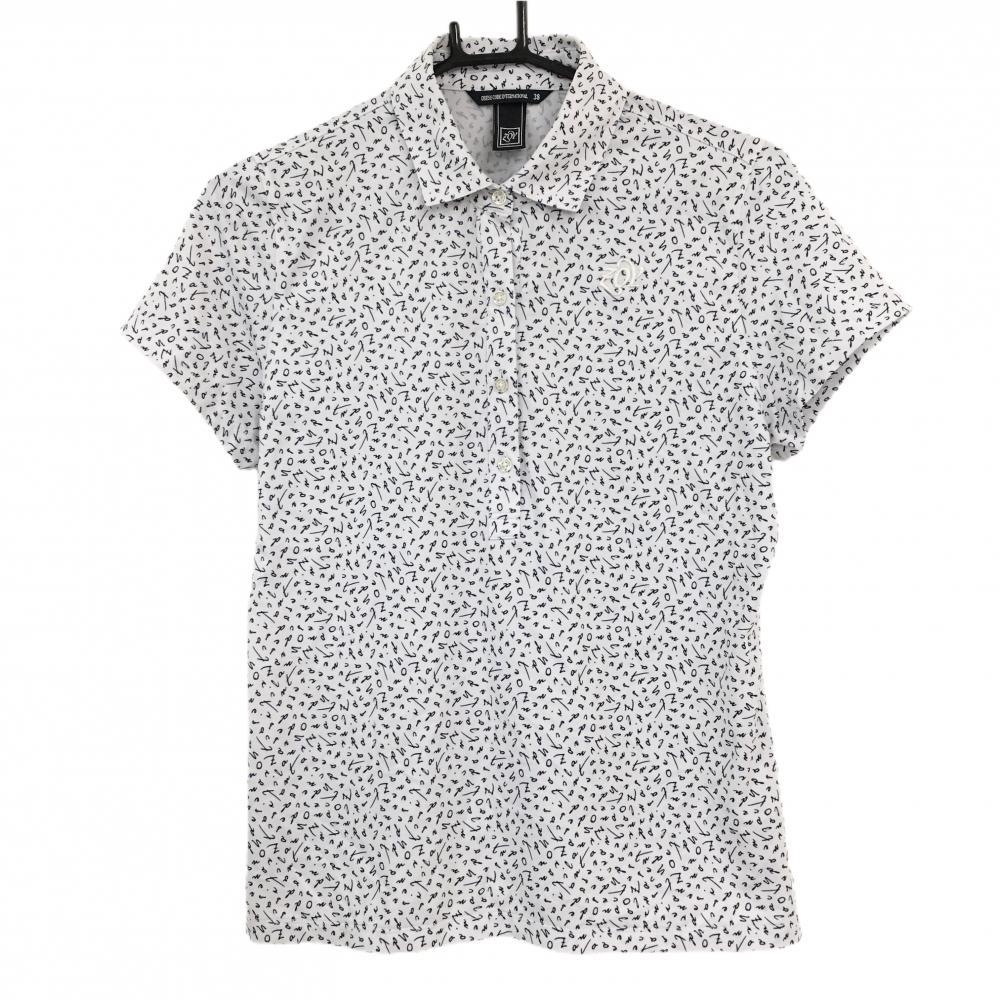 【美品】ゾーイ 半袖ポロシャツ 白×ネイビー 総柄 レディース 38(M) ゴルフウェア ZOY