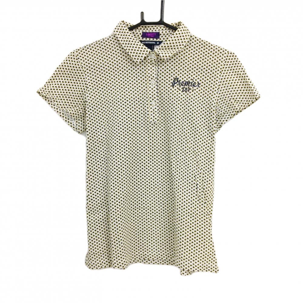 【美品】ゾーイ×LIBERTY 半袖ポロシャツ 白×黒×ライトブラウン 総柄 レディース 40(L) ゴルフウェア ZOY
