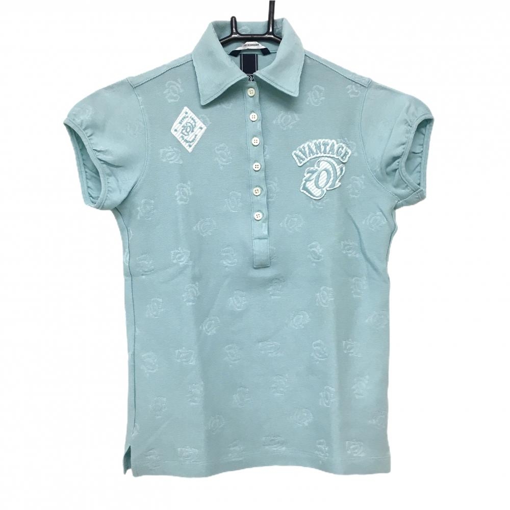 【超美品】ゾーイ 半袖ポロシャツ ライトブルー ロゴ地模様 胸元ワッペン  レディース 38(M) ゴルフウェア ZOY