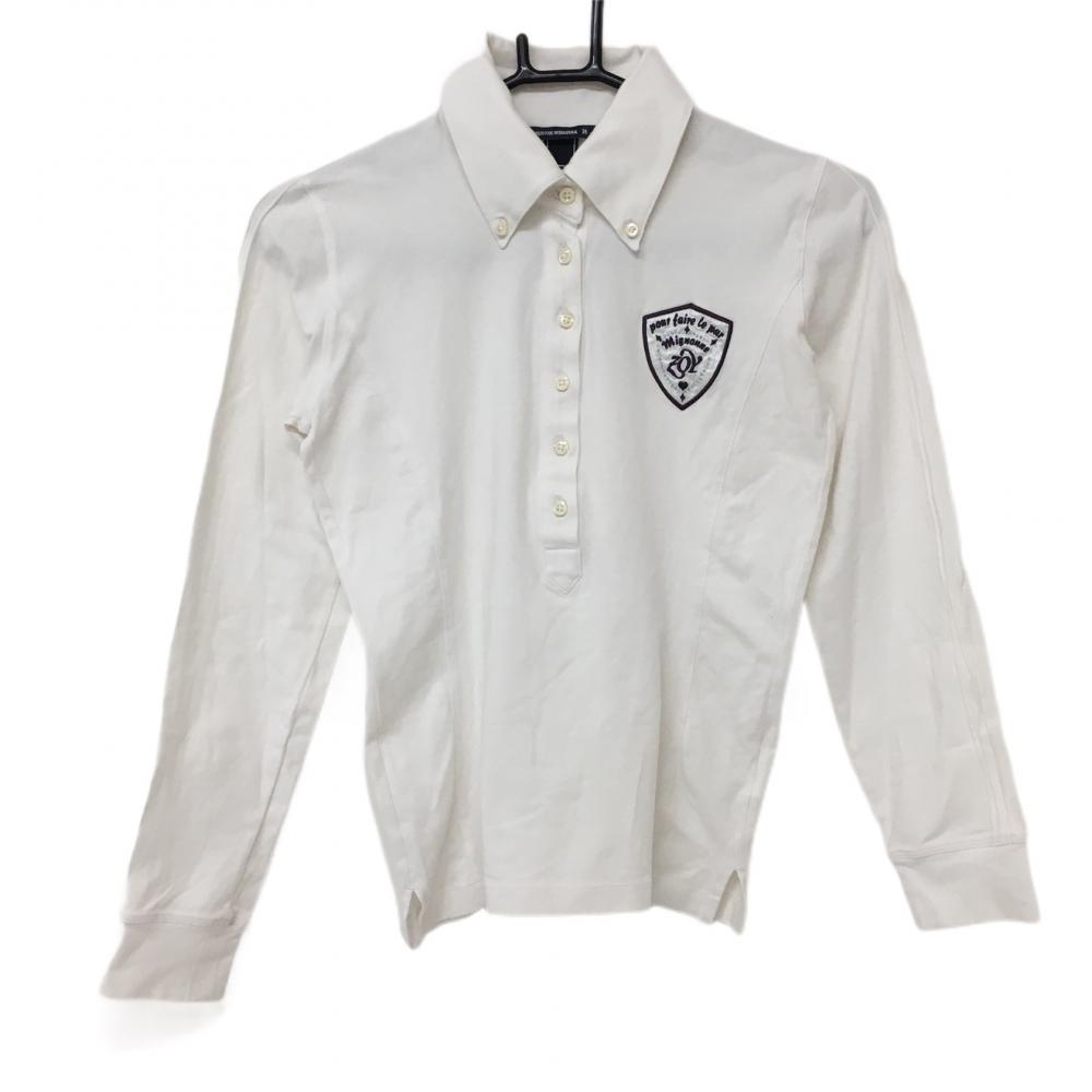 ゾーイ 長袖ポロシャツ 白 ボタンダウン レディース 38(M) ゴルフウェア ZOY