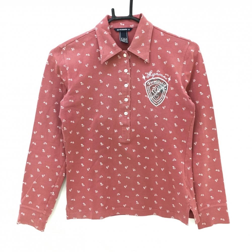 ゾーイ 長袖ポロシャツ ピンク×白 小花柄 総柄  レディース 40(L) ゴルフウェア ZOY