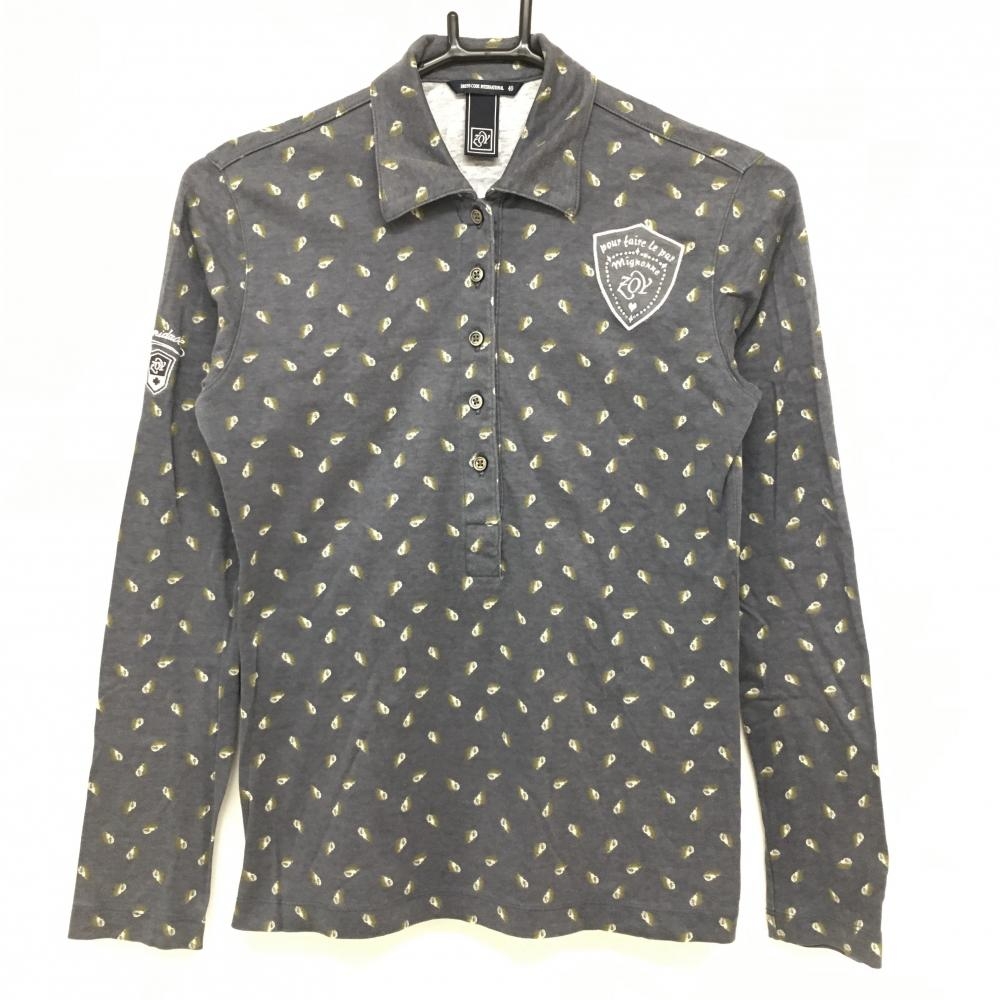 ゾーイ 長袖ポロシャツ グレー×白 貝殻柄 レディース 40 ゴルフウェア ZOY