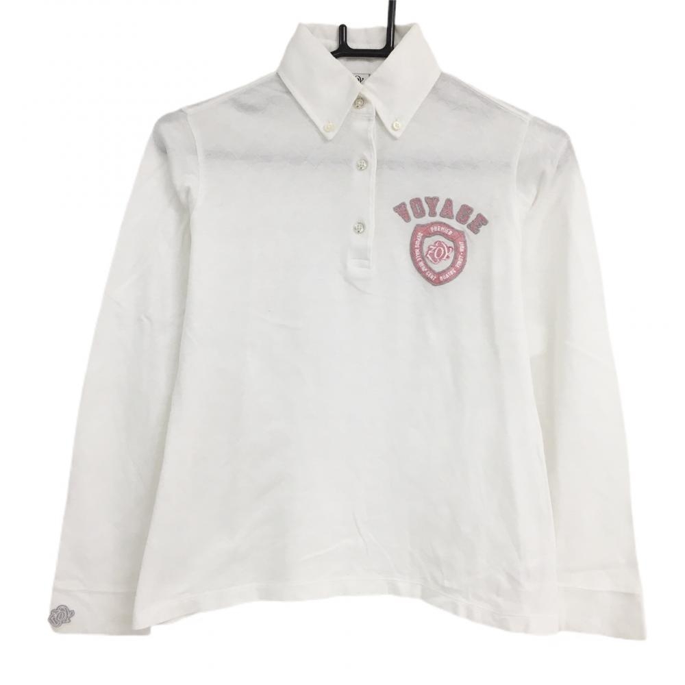 ゾーイ 長袖ポロシャツ 白×レッド ダイヤ柄地模様 胸元ロゴ  レディース M ゴルフウェア ZOY