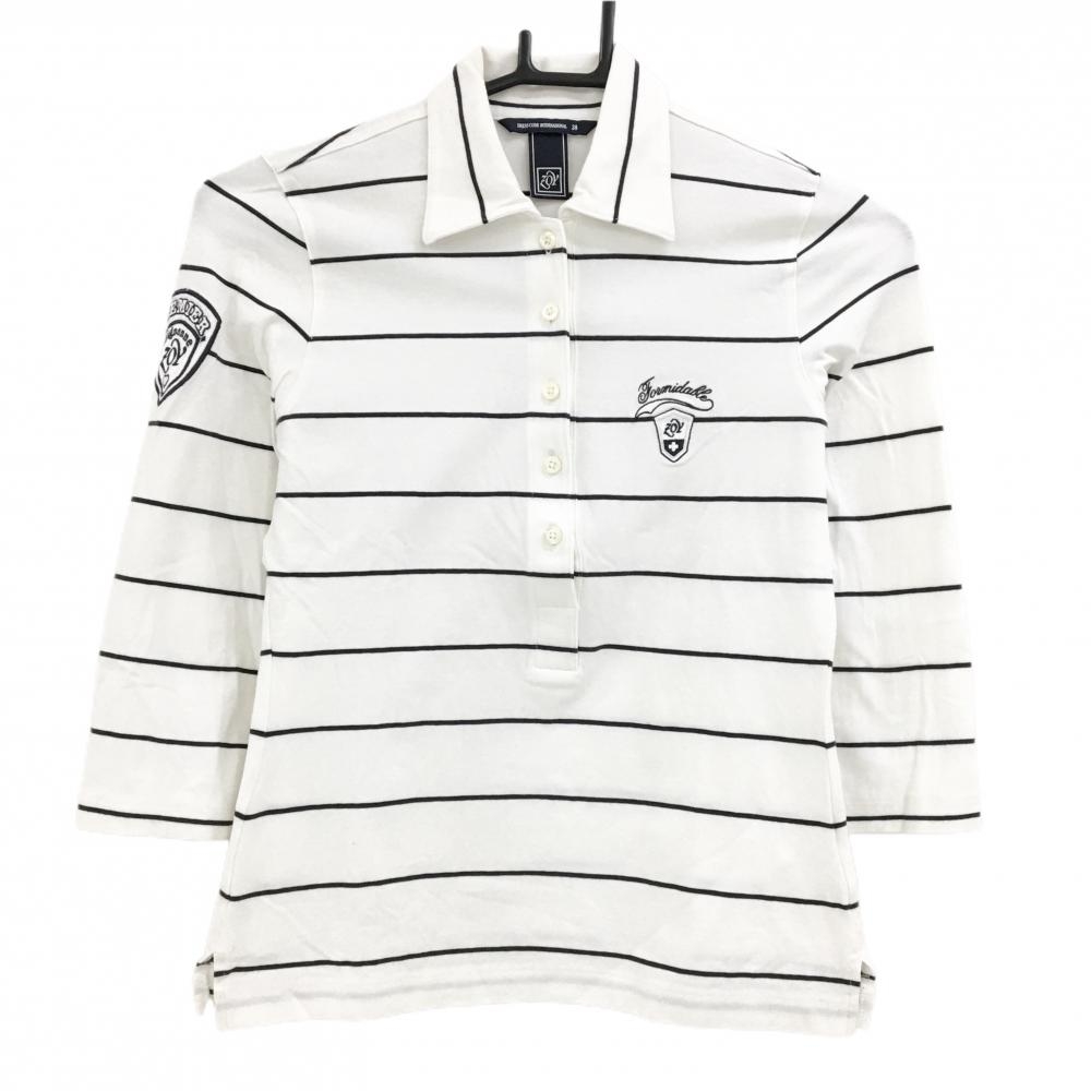 ゾーイ 七分袖ポロシャツ 白×ネイビー ボーダー  レディース 38(M) ゴルフウェア ZOY