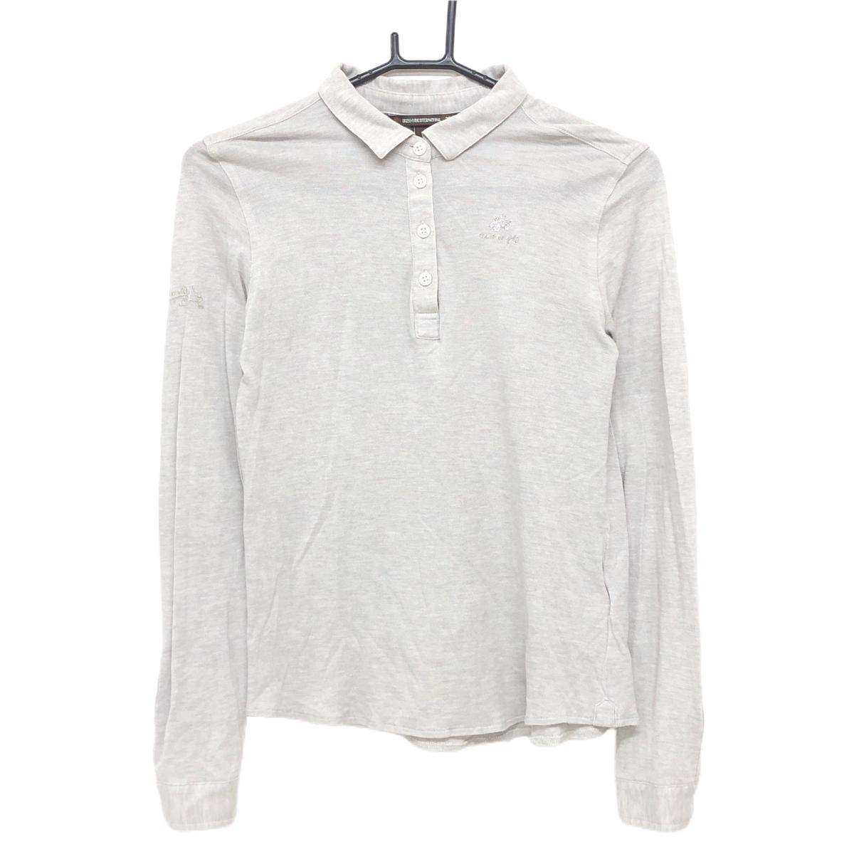 【超美品】ゾーイ 長袖ポロシャツ 杢グレー ラインストーンロゴ 薄手 ウール混  レディース 38(M) ゴルフウェア ZOY