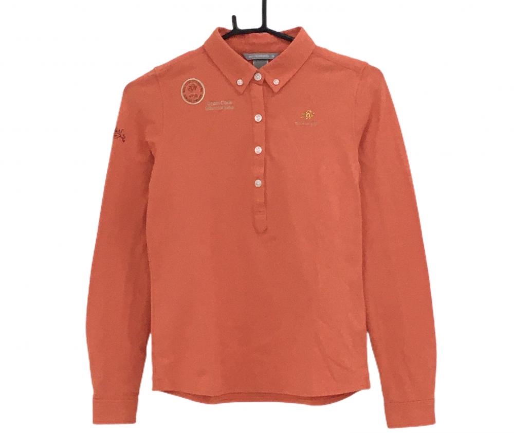 ゾーイ 長袖ポロシャツ オレンジ ラインストーンロゴ 胸元刺しゅう ボタンダウン レディース 36(S) ゴルフウェア ZOY