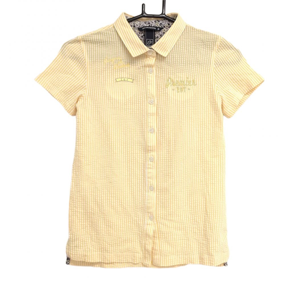 【超美品】ゾーイ 半袖シャツ イエロー×白 ストライプ サッカー生地 レディース 36(S) ゴルフウェア ZOY