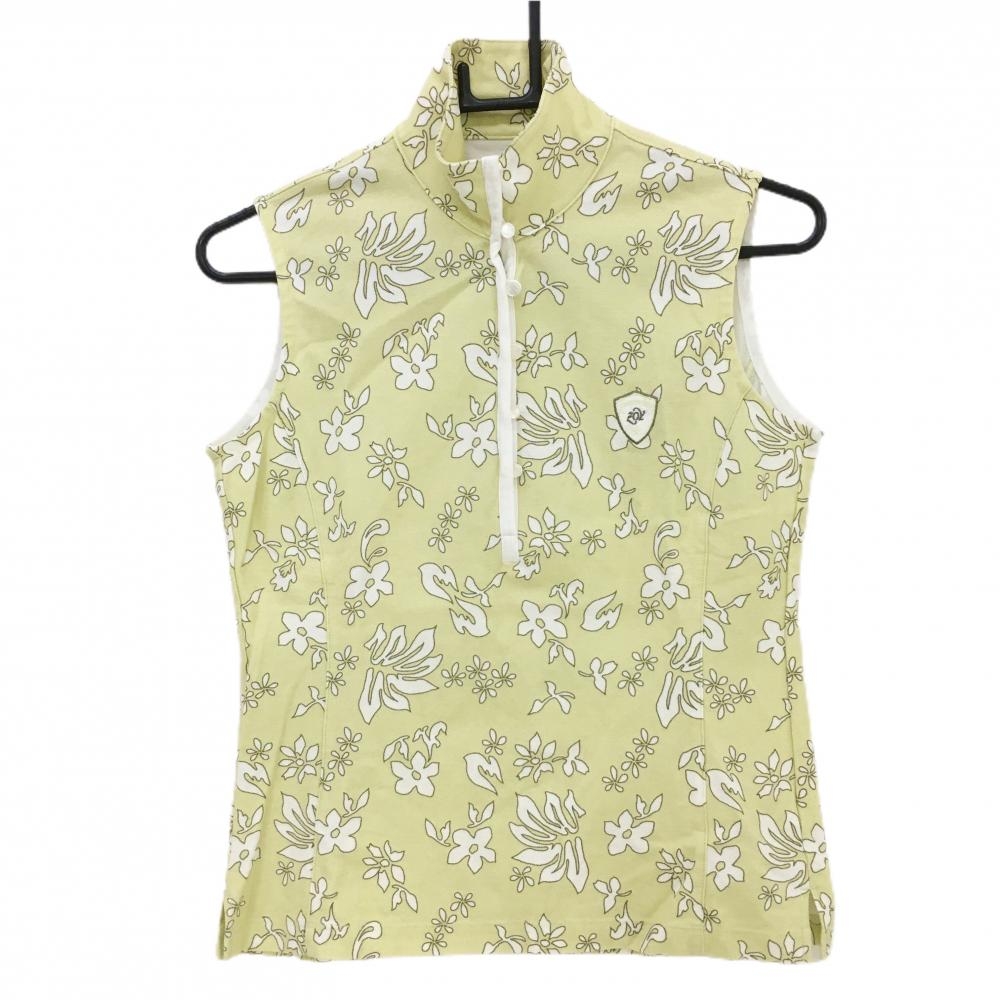【超美品】ゾーイ ノースリーブハイネックシャツ ライトグリーン×白 花柄 コットン100％ レディース 40(L) ゴルフウェア ZOY