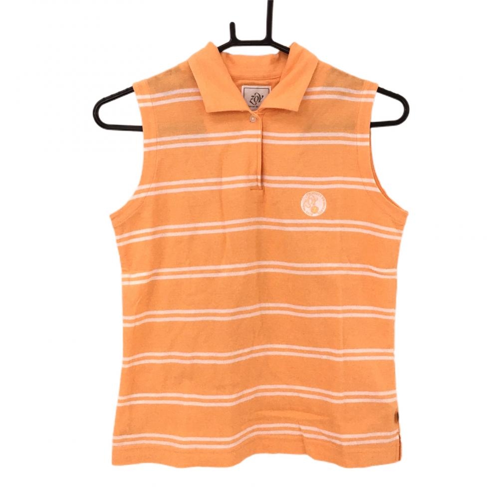 【美品】ゾーイ ノースリーブポロシャツ オレンジ×白 ボーダー柄 ロゴ刺しゅう レディース M ゴルフウェア ZOY