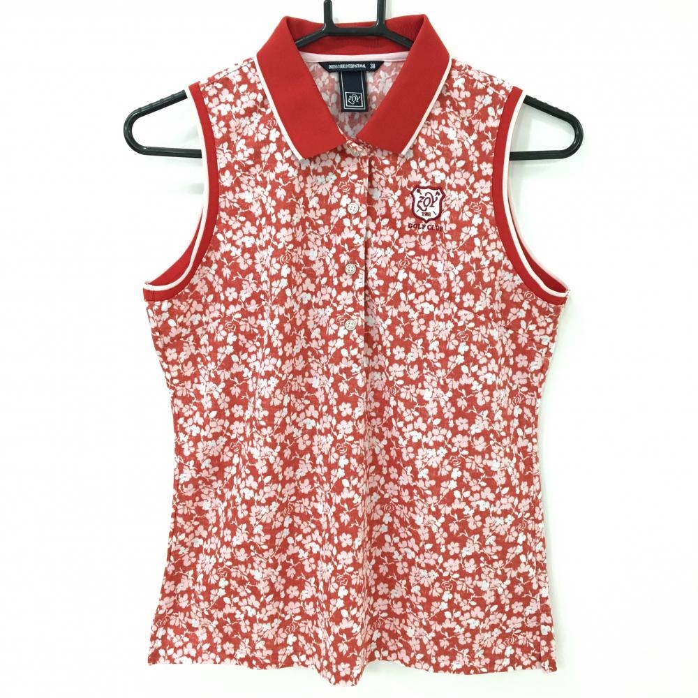 【美品】ゾーイ ノースリーブポロシャツ レッド×ライトピンク 花柄  レディース 38(M) ゴルフウェア ZOY