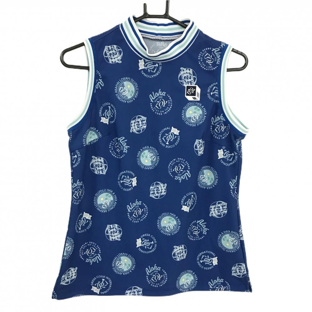 ゾーイ ノースリーブハイネックシャツ ネイビー×白 ロゴ総柄  レディース 1040(L) ゴルフウェア ZOY