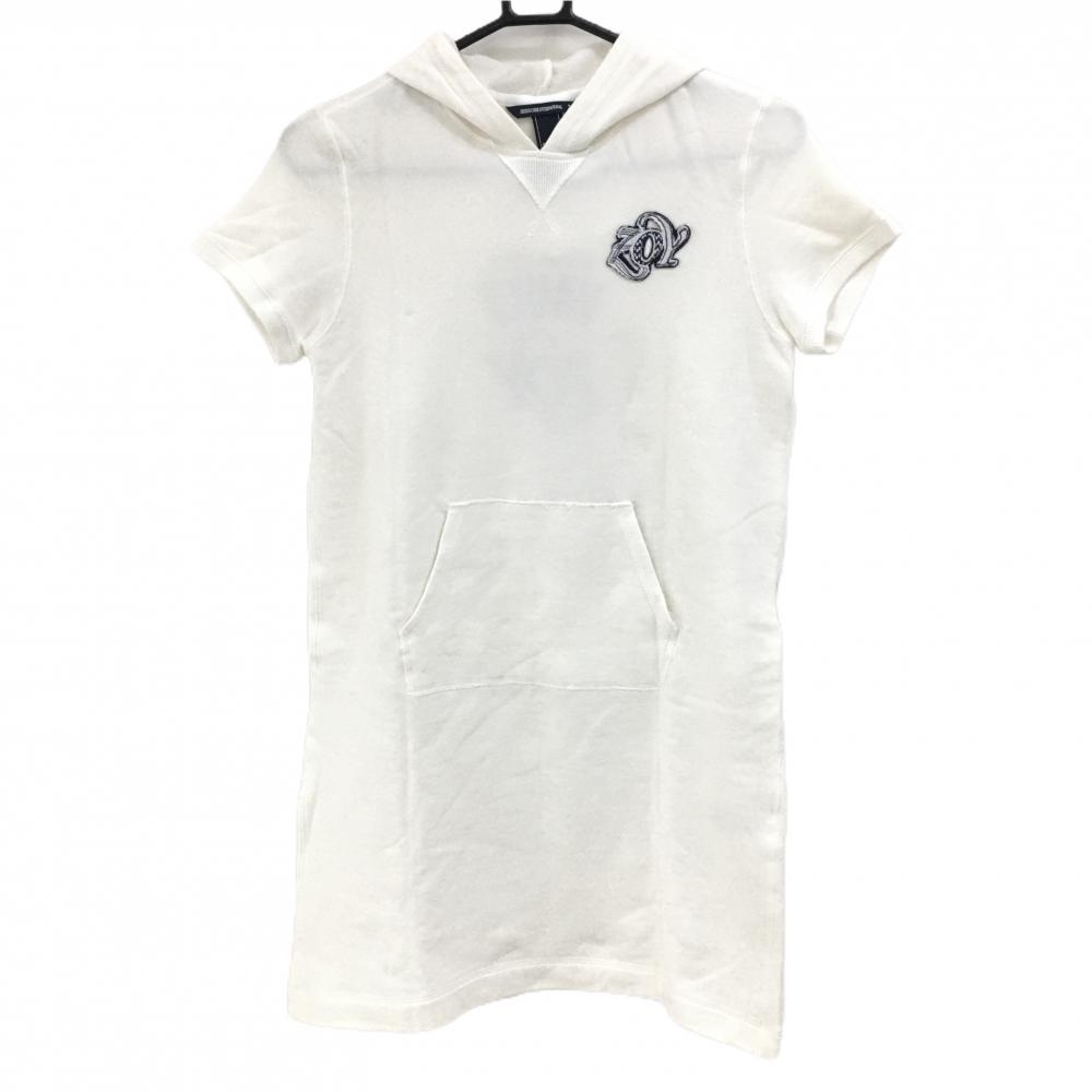 ゾーイ フード付半袖ワンピース 白 背面ビッグロゴ レディース 38(M) ゴルフウェア ZOY