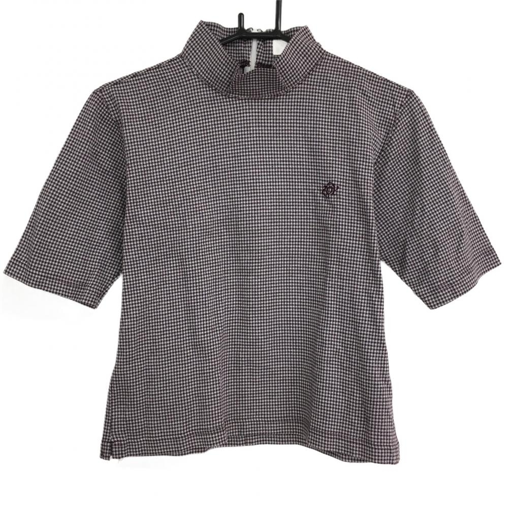 【超美品】ゾーイ 半袖ハイネックシャツ ブラウン×白 総柄 ネックジップ ロゴ刺しゅう  レディース  ゴルフウェア ZOY