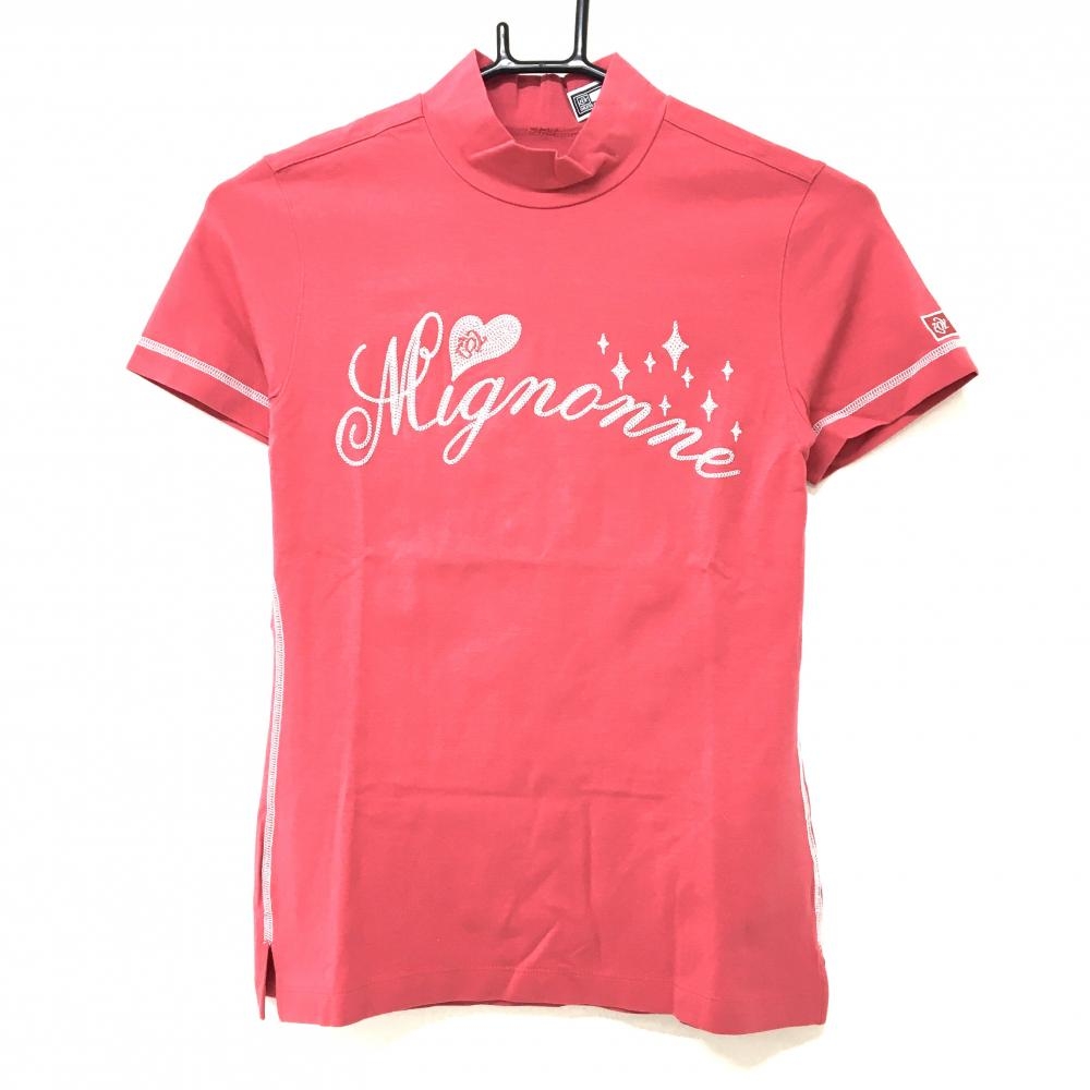 【超美品】ゾーイ 半袖ハイネックシャツ ピンク×白 フロント刺しゅう  レディース 38(M) ゴルフウェア ZOY