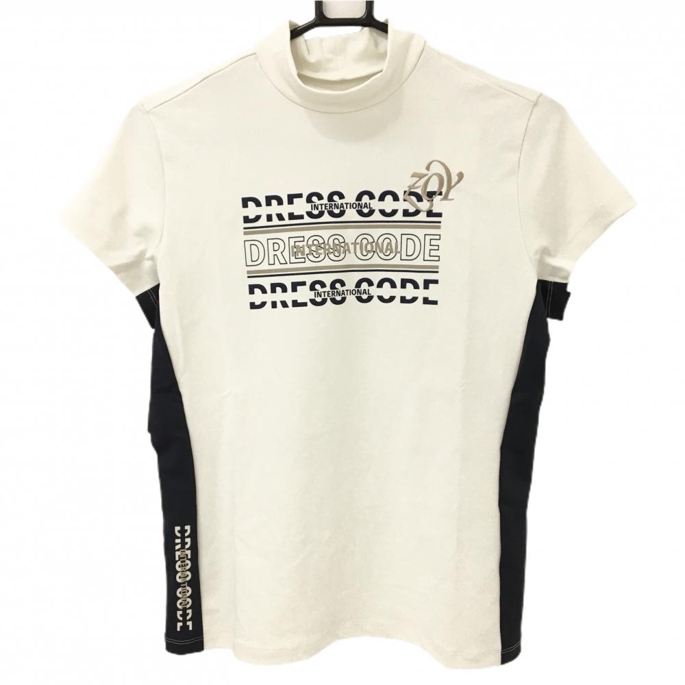 【新品】ゾーイ 半袖ハイネックシャツ 白×ネイビー ビッグプリント バイカラー レディース 38(M) ゴルフウェア ZOY